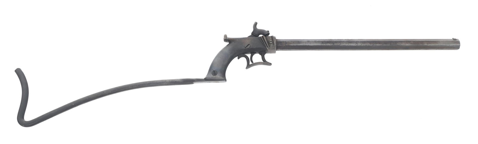 .36 CALIBER PERCUSSION BICYCLE RIFLE: .36 CALIBER PERCUSSION BICYCLE RIFLE Custom built .36 caliber percussion Bicycle rifle. 14.50" smooth bore barrel. Wire stock. Caliber / Gauge: 36 Barrel Length: 14.50" Classification: Antique