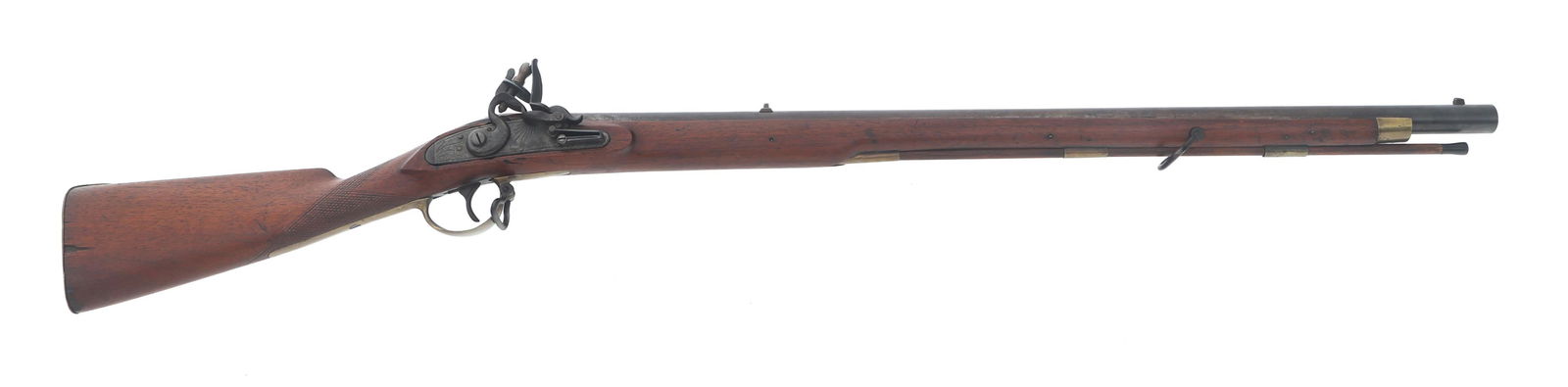 FLINTLOCK YOUTH RIFLE: FLINTLOCK YOUTH RIFLE .38 caliber flintlock youth rifle. Three Xs carved in buttstock. Walnut stock. 40" overall length. Caliber / Gauge: 38 Barrel Length: 27" Classification: Antique
