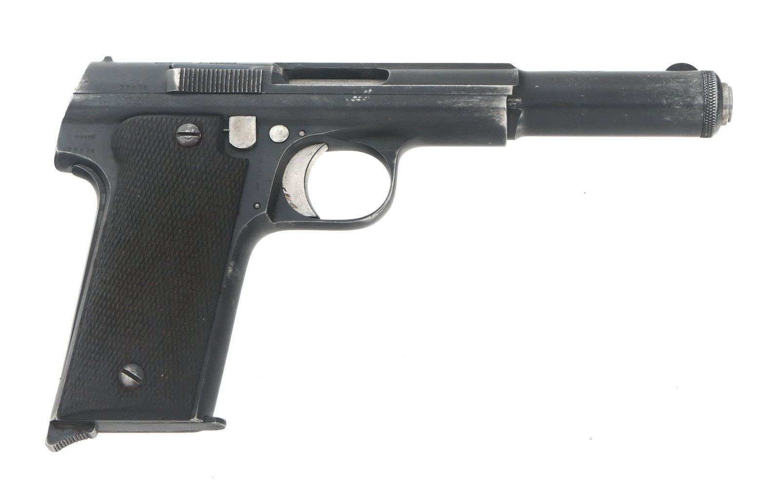 SPANISH ASTRA MODEL 1921/400 9mm CALIBER PISTOL: SPANISH ASTRA MODEL 1921/400 9mm CALIBER PISTOL Spanish Astra Modelo 1921/400 9mm Largo caliber semi automatic pistol. Import marked IAC on right side of grip frame. Serial numbers match on frame, bar