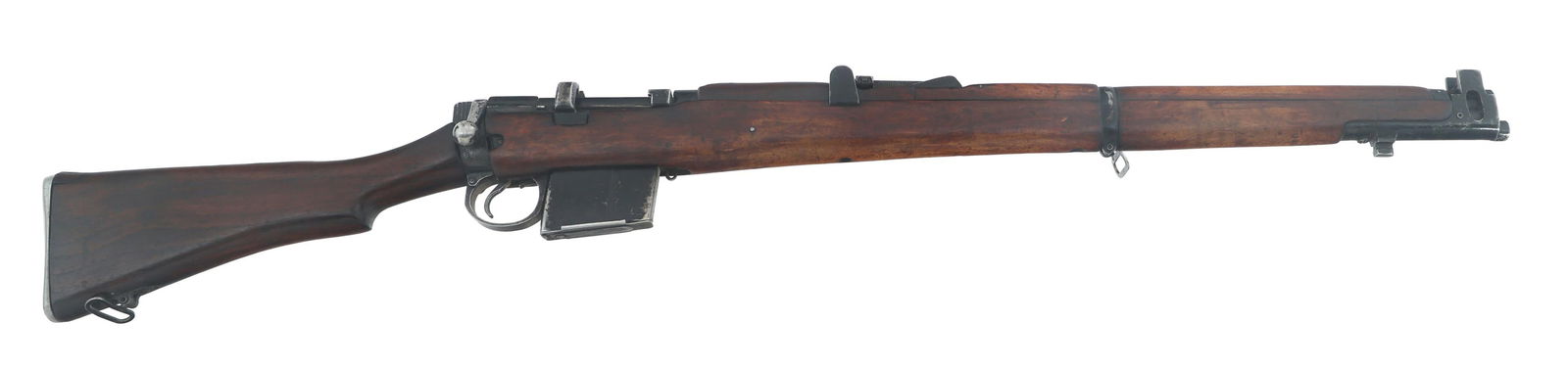 ISHAPORE MODEL 2A1 7.62x51mm CALIBER RIFLE: ISHAPORE MODEL 2A1 7.62x51mm CALIBER RIFLE Ishapore Model 2A1 7.62x51mm caliber bolt action rifle. Blade front sight. Adjustable rear sight. Sling mounts. Wood stock with 24 painted on left and compar