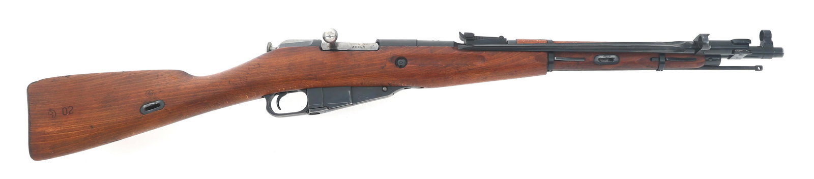 1954 SOVIET IZHEVSK MODEL 44 7.62x54mmR RIFLE: 1954 SOVIET IZHEVSK MODEL 44 7.62x54mmR RIFLE 1954 Soviet Russian Izhevsk model 44 7.62x54mmR rifle. Import stamped CAI. Barrel shank stamped with Soviet crest and Izhevsk factory triangle and arrow. 