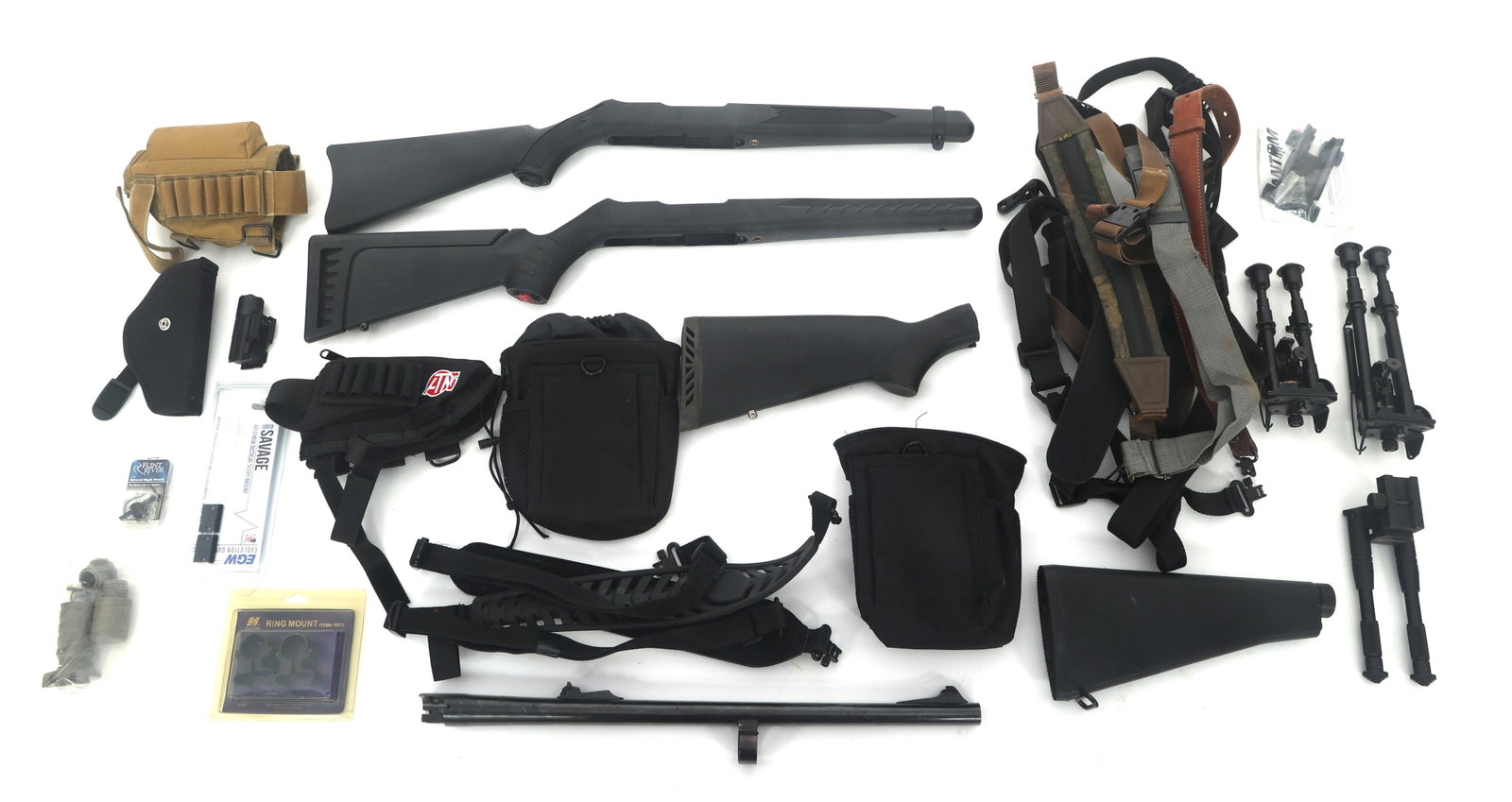 FIREARM PARTS AND ACCESSORIES BONANZA: FIREARM PARTS AND ACCESSORIES BONANZA Firearm parts and accessories bonanza lot. Slings, Bipods, pouches, scope rings, stocks and more.