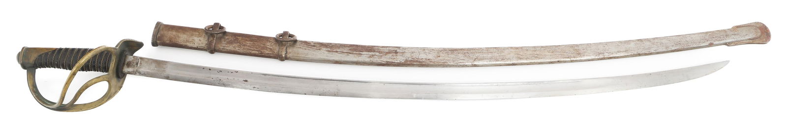 CIVIL WAR US ARMY M1860 CAVALRY SWORD by C ROBY: CIVIL WAR US ARMY M1860 CAVALRY SWORD by C ROBY Civil War US Army M1860 Cavalry Sword. Single edged, slightly curved blade with fullers. Maker marked by C Roby and dated 1865 on the ricasso. Three bra