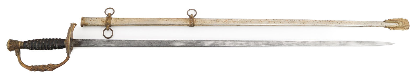 US M1860 STAFF & FIELD OFFICER DRESS SWORD: US M1860 STAFF & FIELD OFFICER DRESS SWORD US Civil War Era M1860 Staff and Field Officer Dress Sword. Bright, double edged, straight blade. Double acid etched with floral and patriotic patterns. Make