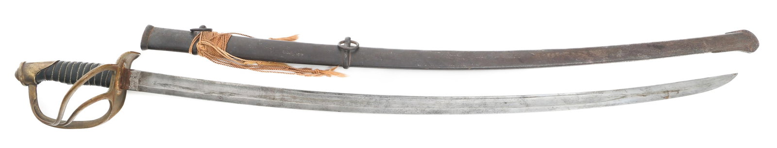 CIVIL WAR GERMAN MADE US M1860 CAVALRY SWORD: CIVIL WAR GERMAN MADE US M1860 CAVALRY SWORD Civil War German Made M1860 Cavalry Sword. Single edged, slightly curved, bright blade with dual fuller. Maker marked Bleckmann on the ricasso, and N.J. on