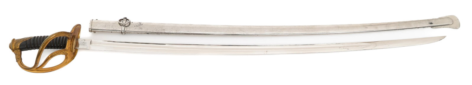 WWI BELGIAN CAVALRY OFFICER SABER by EICKHORN: WWI BELGIAN CAVALRY OFFICER SABER by EICKHORN WWI Belgian Cavalry Officer Saber. Single edged, bright blade with fuller. Maker marked by Eickhorn on one side of the ricasso with mark of Debonnaire Fab