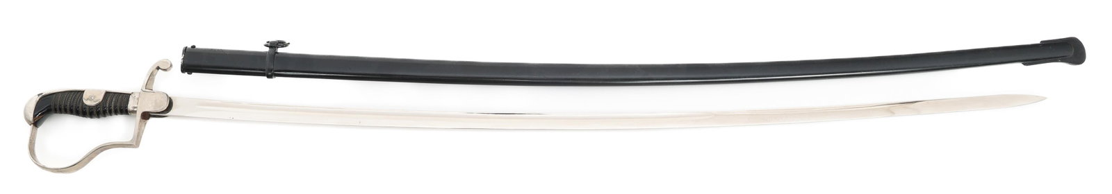 IMPERIAL GERMAN ARTILLERY DOVE HEAD DRESS SWORD: IMPERIAL GERMAN ARTILLERY DOVE HEAD DRESS SWORD Imperial German M1890 Artillery Dove Head Dress Sword. Single edged, slightly curved, bright blade. Maker marked Emil Voos on the ricasso. Nickel-silver