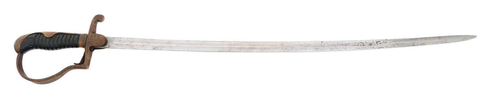 WWII GERMAN ARMY NCO DRESS SWORD by COPPEL: WWII GERMAN ARMY NCO DRESS SWORD by COPPEL WWII German Army NCO Dress Sword. Slightly curved bright blade with fuller. Maker marked by Alexander Coppel on the ricasso. Stamped on the spine. Leather bu