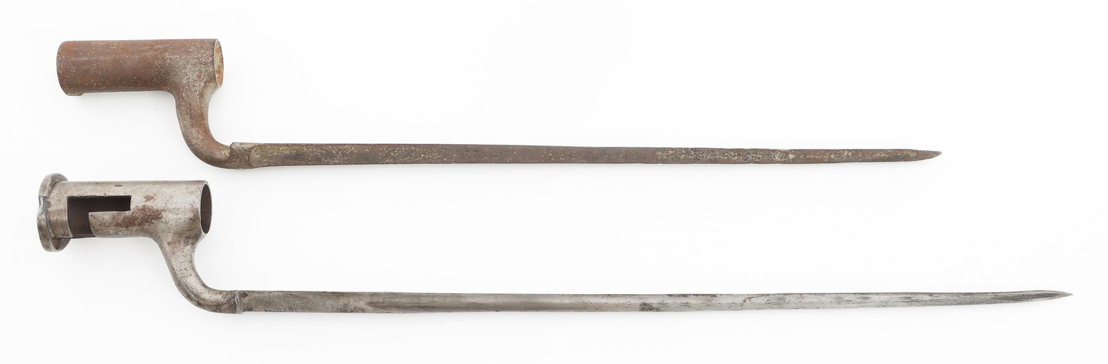 PRUSSIAN M1839 & EAST INDIA CO. MODEL F BAYONETS: PRUSSIAN M1839 & EAST INDIA CO. MODEL F BAYONETS Prussian M1839 and British East India Company Model F Socket Bayonets. (1) Prussian M1839. Triangular blade. Stamped 2 on the ricasso. No scabbard. (1)