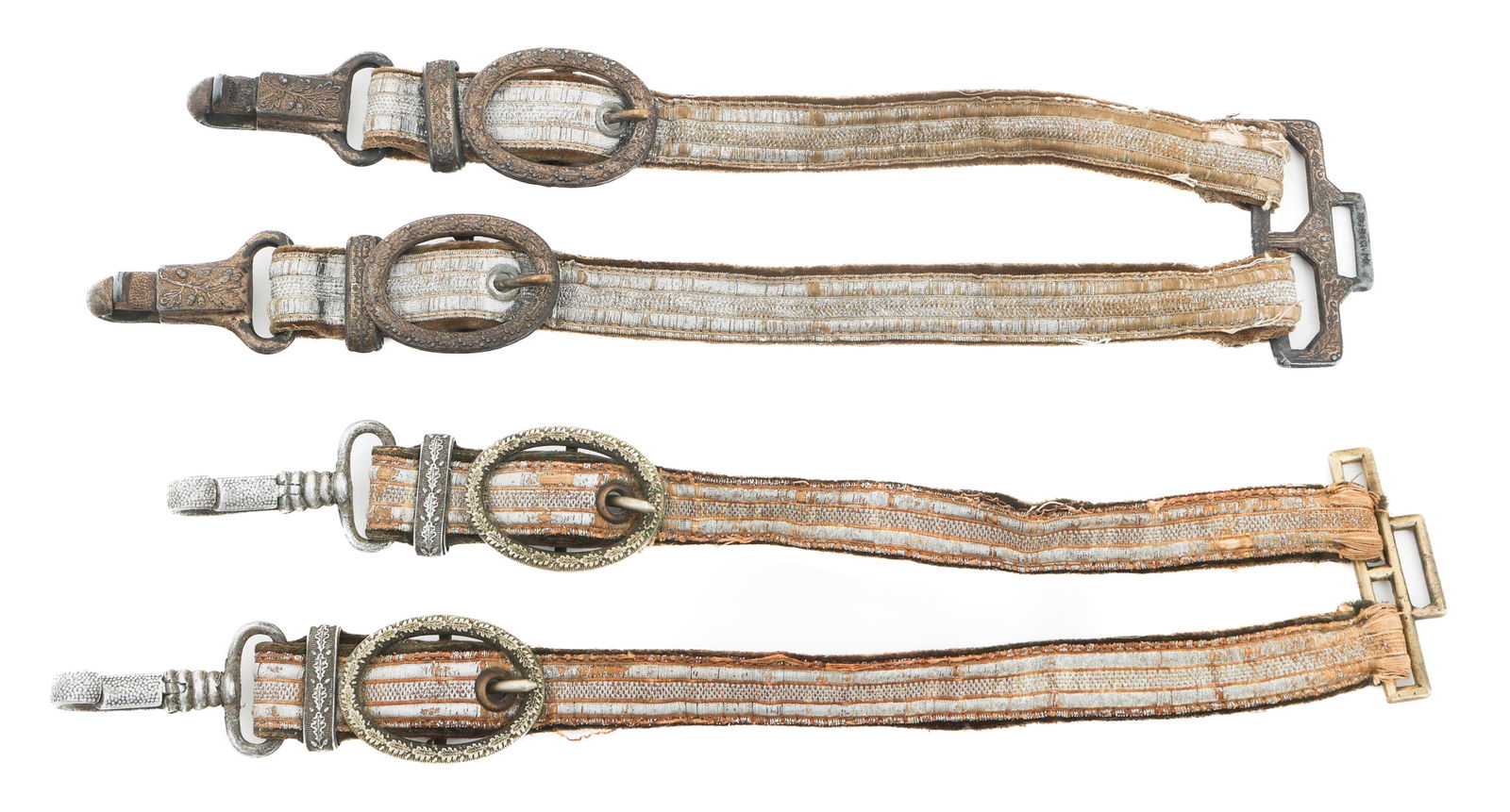 WWII GERMAN HEER DELUXE DAGGER HANGERS: WWII GERMAN HEER DELUXE DAGGER HANGERS WWII German Heer Deluxe Dagger Hangers. (1) Super Deluxe. Cotton/rayon construction with aluminum flat wire and brown felt backing. Maple leaf decorated, DRGM ma