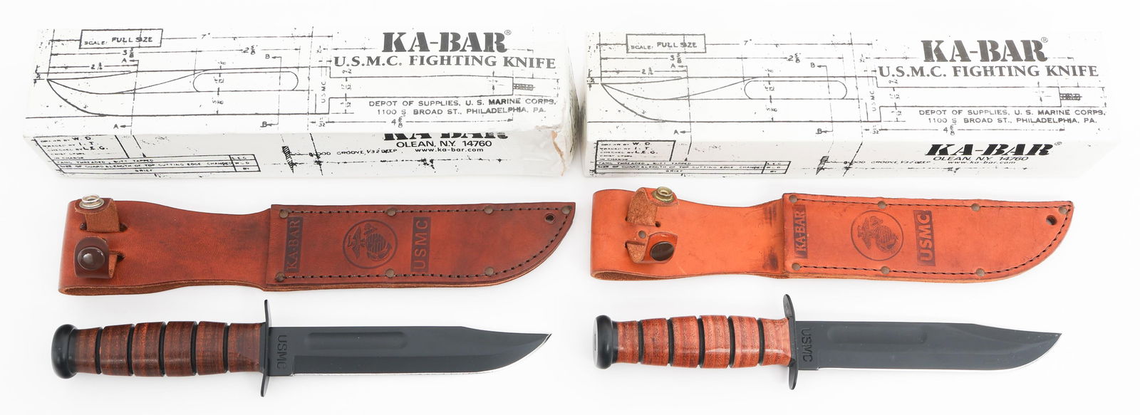 KA-BAR KOREAN WAR 50th ANNIVERSARY FIGHTING KNIVES: KA-BAR KOREAN WAR 50th ANNIVERSARY FIGHTING KNIVES Ka-Bar Korean War 50th Anniversary Commemorative Knives. Single edged, blued blades with Korean War 50th Anniversary patterns. Maker marked by Ka-Bar