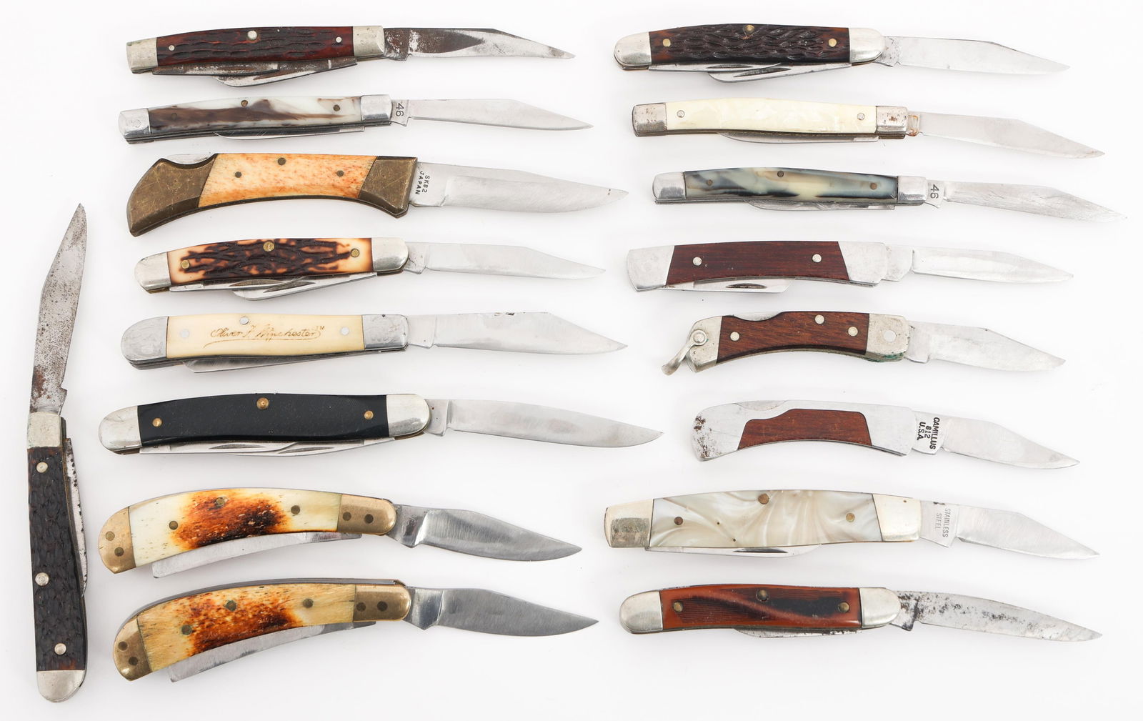 FOLDING POCKET KNIVES - CASE XX, BUCK, BOKER: FOLDING POCKET KNIVES - CASE XX, BUCK, BOKER Folding Pocket Knives. Makers include Case XX, Camillus, Schrade, Southern Cutlery, Imperial, Buck, Boker and more. Blade Length: 1 5/8" to 2 3/8" Total Le