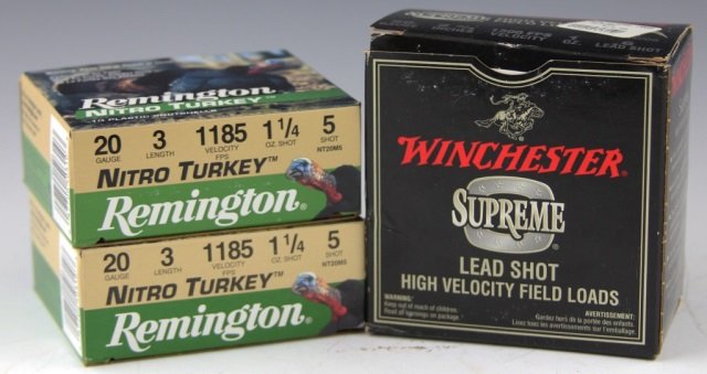 THREE BOXES 20 GA BIRD SHOT AMMUNITION