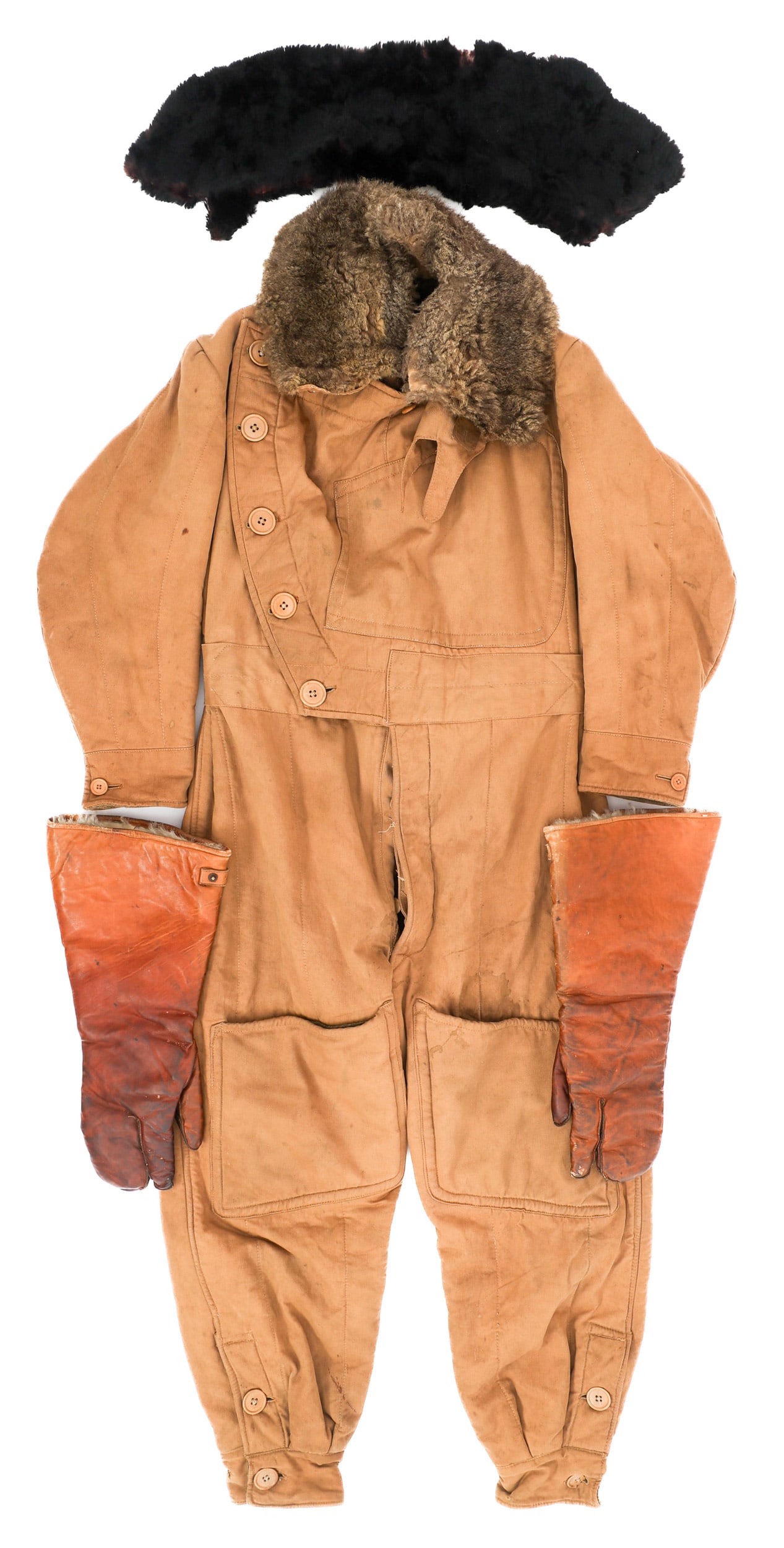 WWI BRITISH RFC SIDCOT FLIGHT SUIT & FLYING GLOVES (1 of 15)