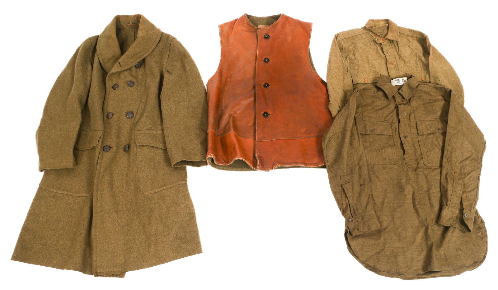 WWI US WOOL OVERCOAT, FIELD SHIRT & LEATHER JERKIN (1 of 12)