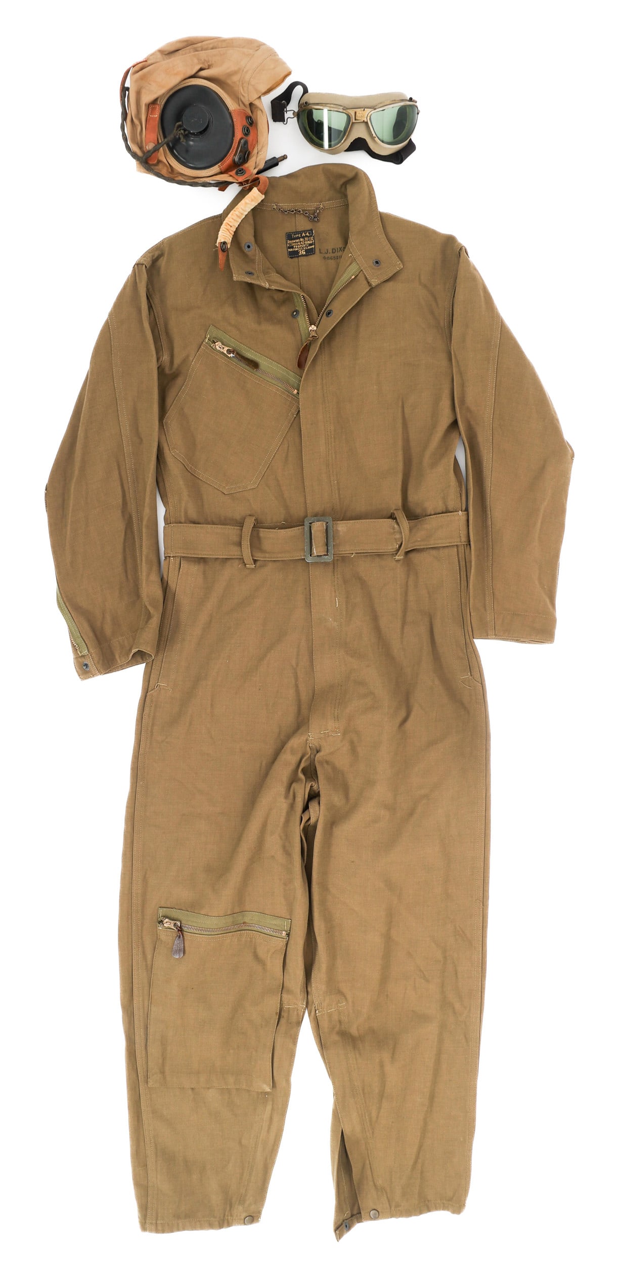 WWII USAAF NAMED A4 FLIGHT SUIT, CAP, & GOGGLES (1 of 20)