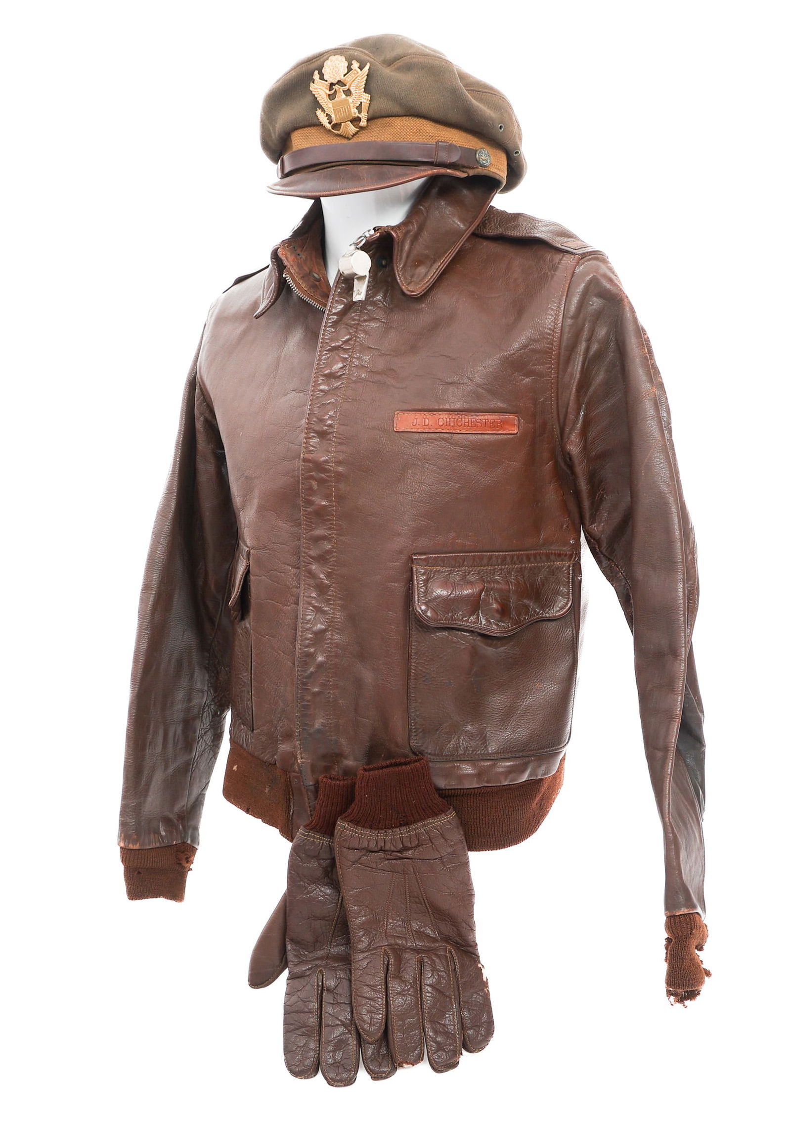 WWII USAAF NAMED A-2 FLIGHT JACKET & CRUSHER CAP (1 of 20)