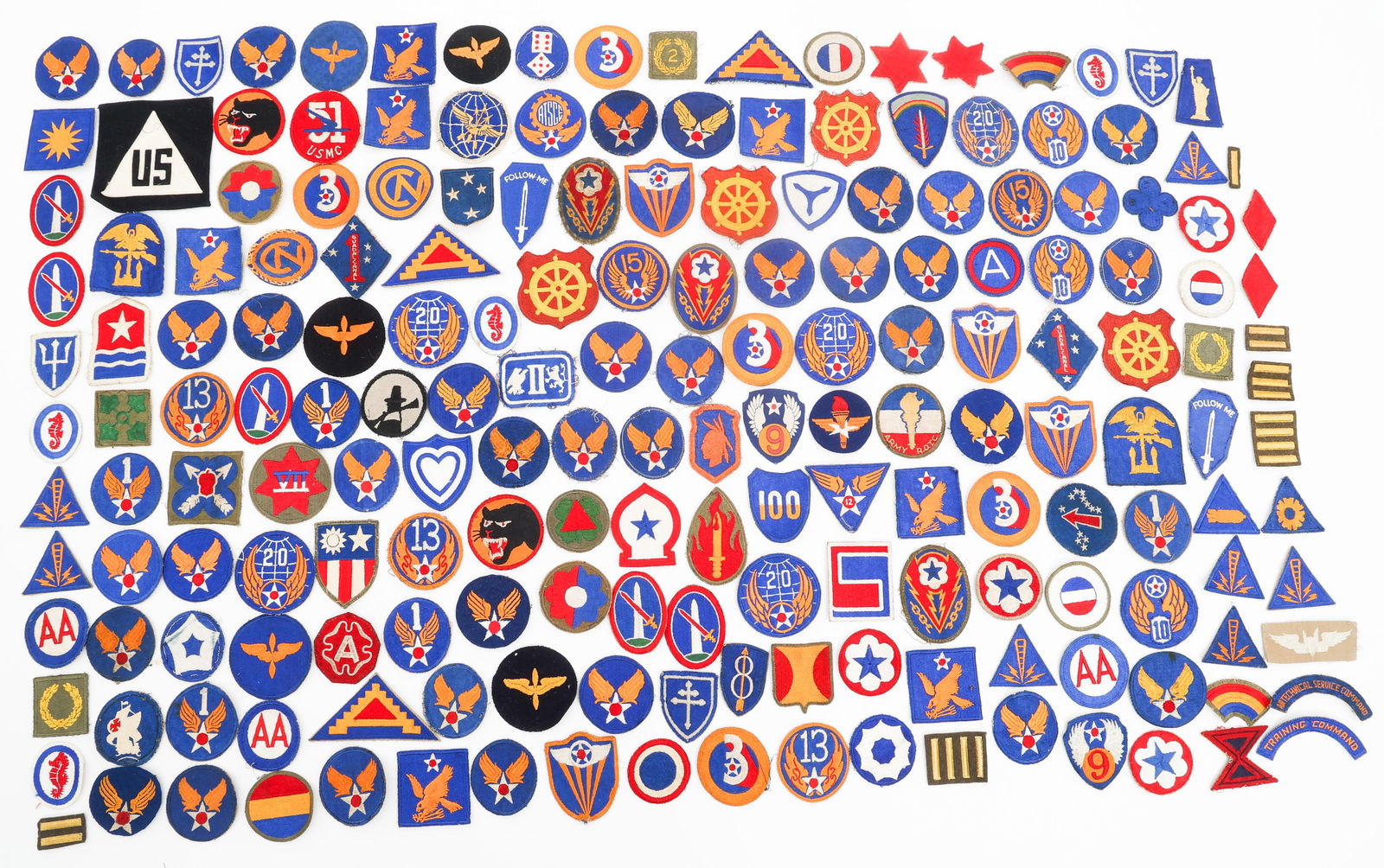 WWII US ARMY, NAVY, & MARINE CORPS PATCHES: WWII US ARMY, NAVY, & MARINE CORPS PATCHES WWII US Army, Army Air Force, Navy, & Marine Corps Patches. Includes 1st Marine Division Guadalcanal Campaign Patch, 24th, 21st, and 7th Army Corps, Army Tec