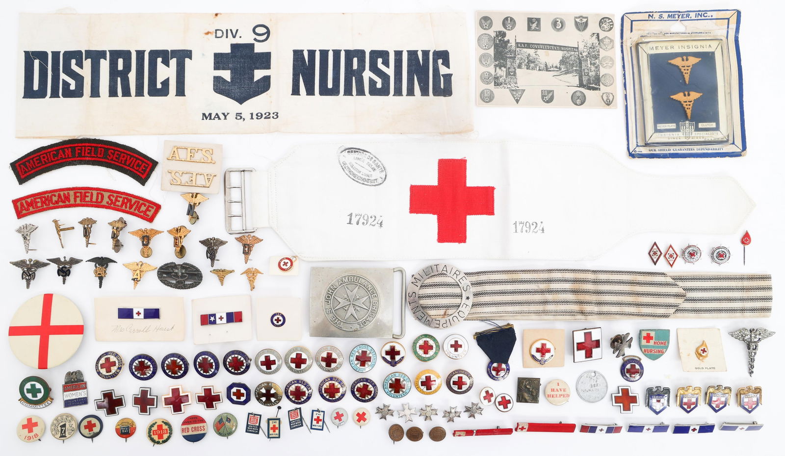 WWII AMERICAN RED CROSS & FIELD SERVICE INSIGNIA: WWII AMERICAN RED CROSS & FIELD SERVICE INSIGNIA WWI - WWII American Red Cross and Field Service insignia. Includes Armbands, Collar insignia, Buttons, Badges, Lapel Pins, Stick Pins, Buckle and more.