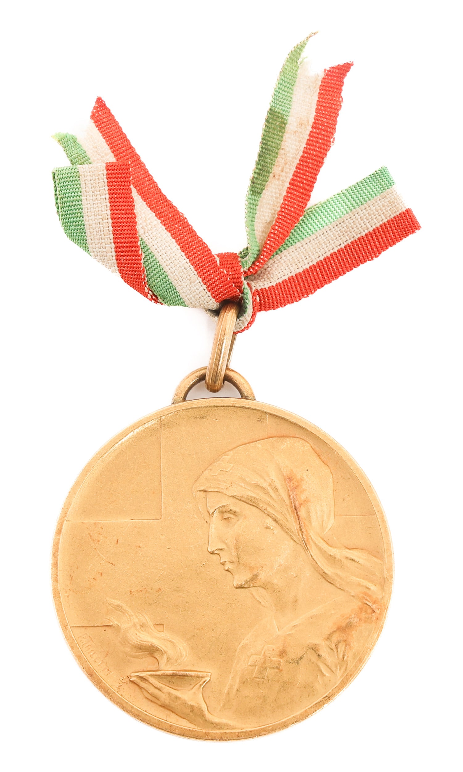 18K GOLD 1917 ITALIAN NAMED DOCTOR RED CROSS MEDAL: 18K GOLD 1917 ITALIAN NAMED DOCTOR RED CROSS MEDAL 18K Gold 1917 Italian Red Cross Medal. Croce Rossa Italiana Dr. G. Formichella Aprile 1917 engraved on the reverse. Weight: 27g