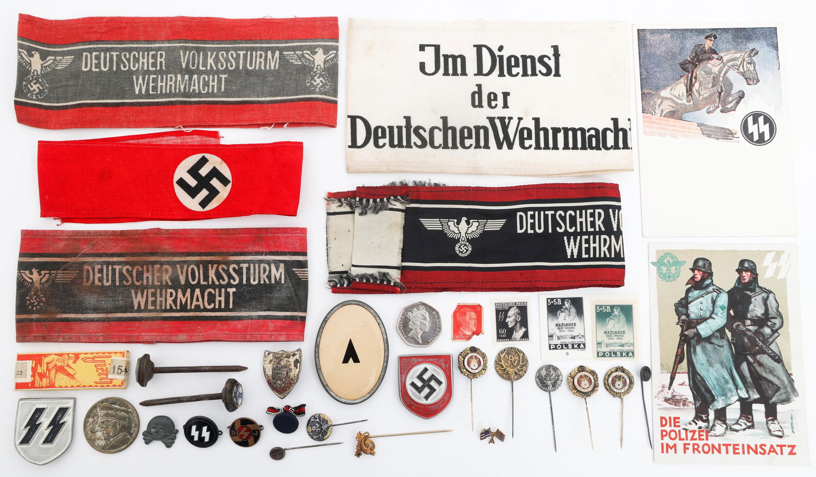 WWII GERMAN ARMBANDS, INSIGNIA, & STAMPS (1 of 15)