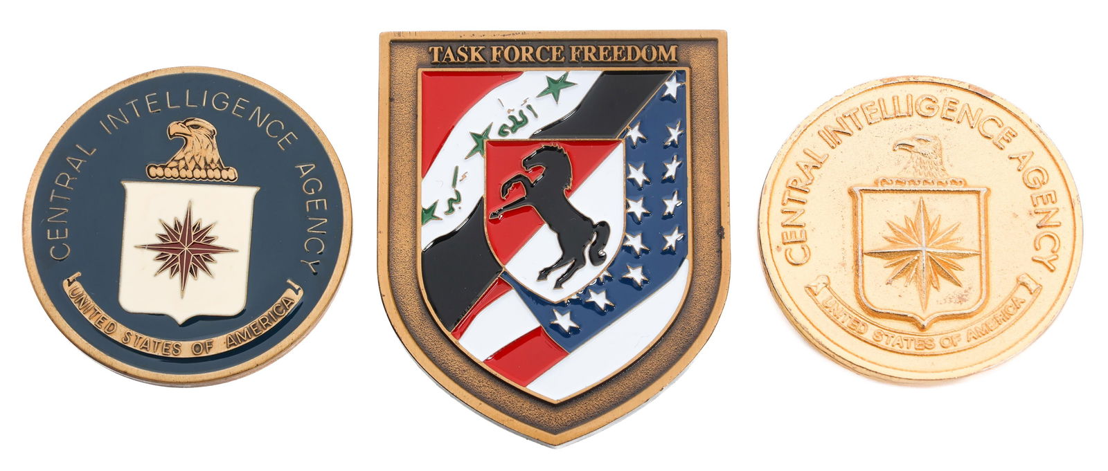 CIA & TASK FORCE FREEDOM CHALLENGE COIN: CIA & TASK FORCE FREEDOM CHALLENGE COIN Modern CIA and Task Force Freedom Challenge Coins. (1) CIA. (1) CIA Military Affairs. (1) Task Force Freedom.