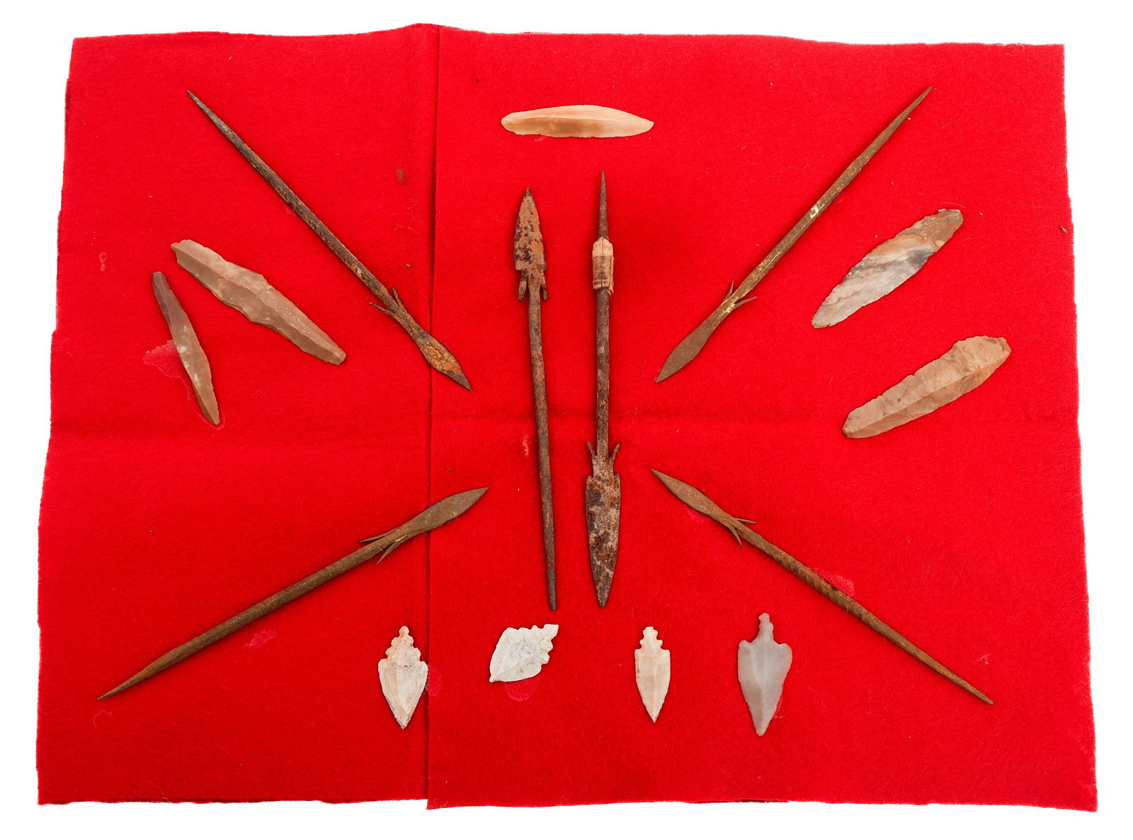 SOUTH ASIAN METAL SPEAR HEADS: SOUTH ASIAN METAL SPEAR HEADS South Asian Spear Heads. Metal and rock. All are glued to backing.