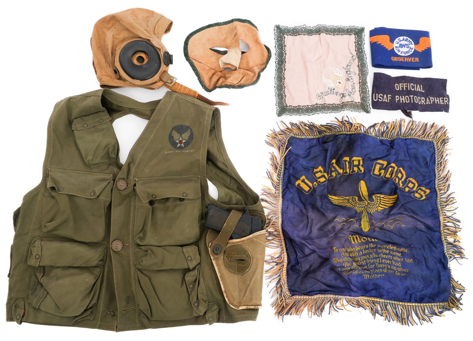 WWII US AAF TYPE C-1 SURVIVAL VEST & FLIGHT HELMET (1 of 14)