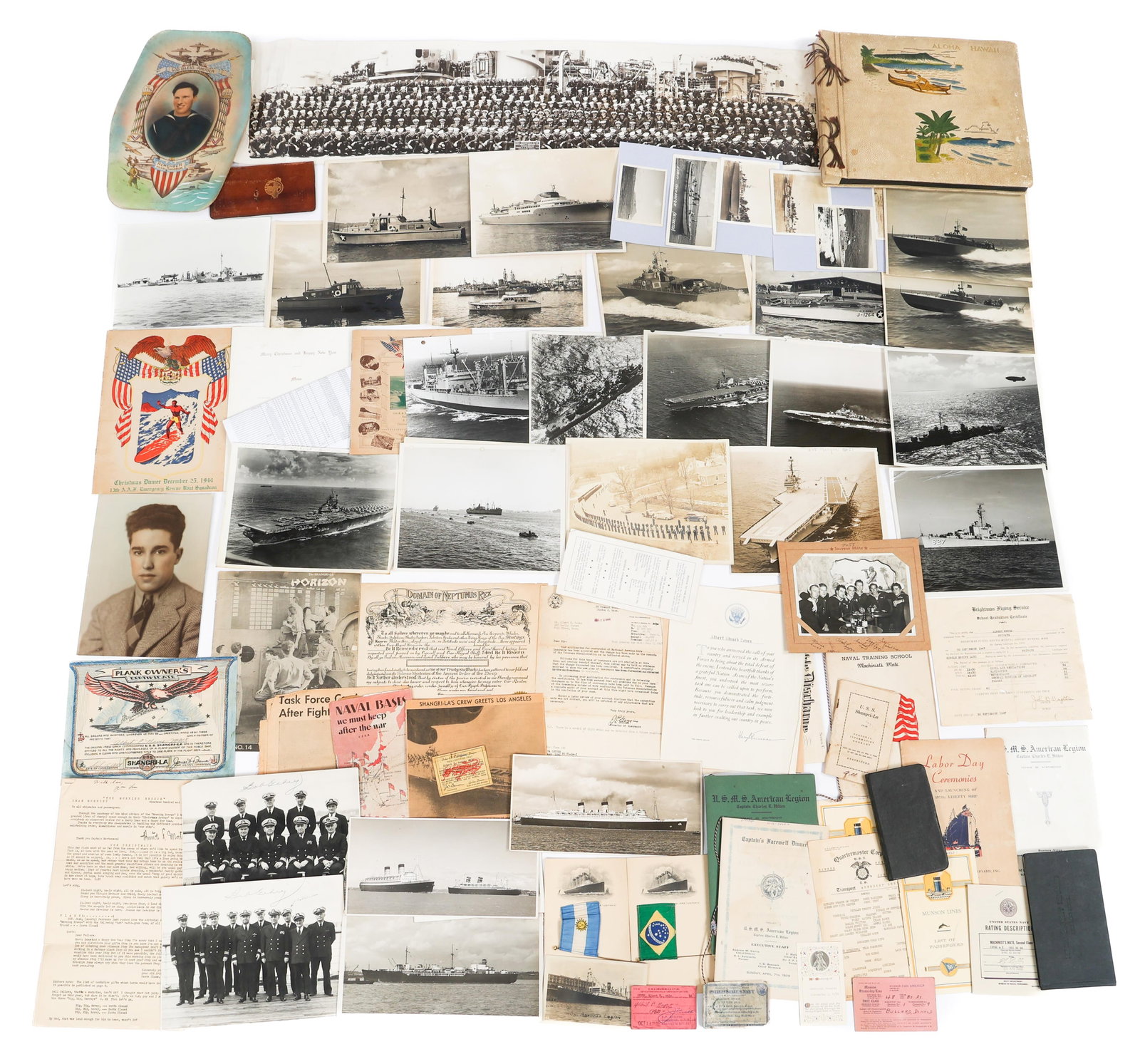 WWII US NAVY NAMED USS SHANGRI-LA CREWMAN GROUP (1 of 20)