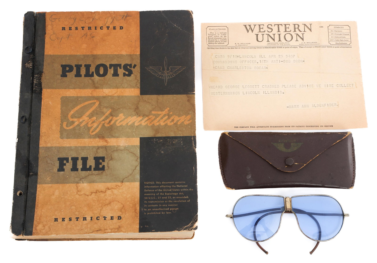 WWII US AAF PILOT BOOK, AVIATORS & NAMED TELEGRAM (1 of 14)