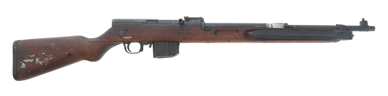 CZECH CZ AYM MODEL VZ 52 7.62x45mm CALIBER RIFLE: CZECH CZ AYM MODEL VZ 52 7.62x45mm CALIBER RIFLE Czechoslovakian CZ AYM Model vz. 52 7.62x45mm caliber semi-automatic rifle. Import stamped CAI. Left side of receiver stamped AYM 029 54. Blued finish.