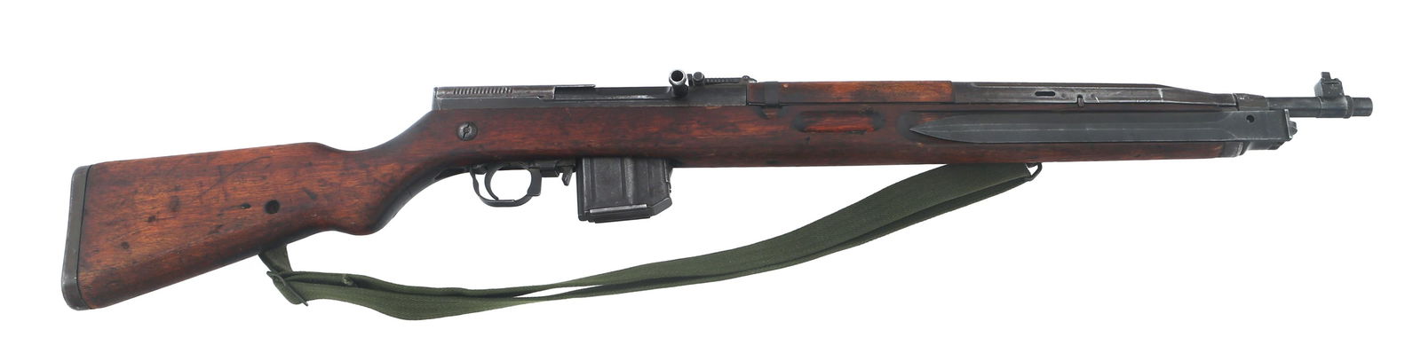 CZECH CZ AYM MODEL VZ.52 7.62x45mm CALIBER RIFLE: CZECH CZ AYM MODEL VZ.52 7.62x45mm CALIBER RIFLE Czech CZ AYM Model VZ.52 7.62x45mm caliber semi automatic rifle. Import stamped CAI. Left side of receiver stamped AYM 029 55. Blued finish. Adjustable