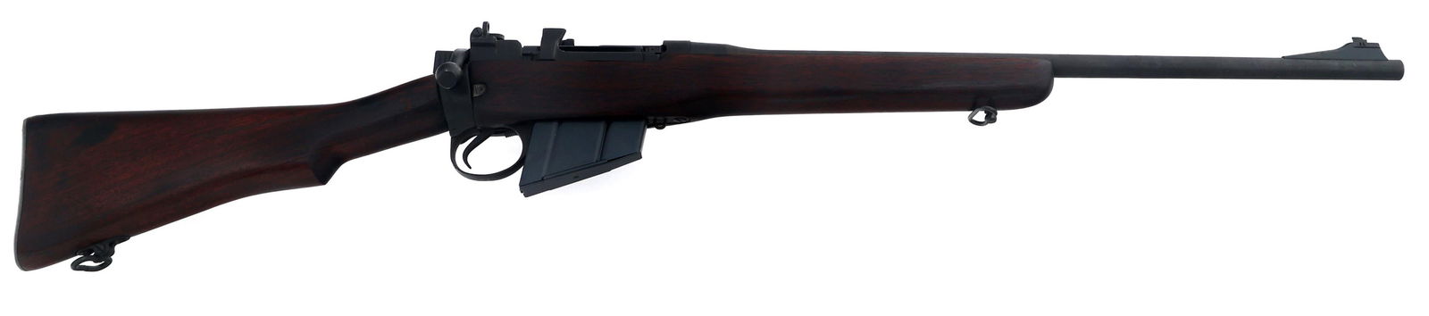 SPORTERIZED BRITISH No 4 Mk I .303 CALIBER RIFLE: SPORTERIZED BRITISH No 4 Mk I .303 CALIBER RIFLE Sporterized British No 4 Mk I .303 caliber bolt action rifle. No import stamp. Receiver stamped No 4 Mk 1 .303 British England. Blued finish. Two posit