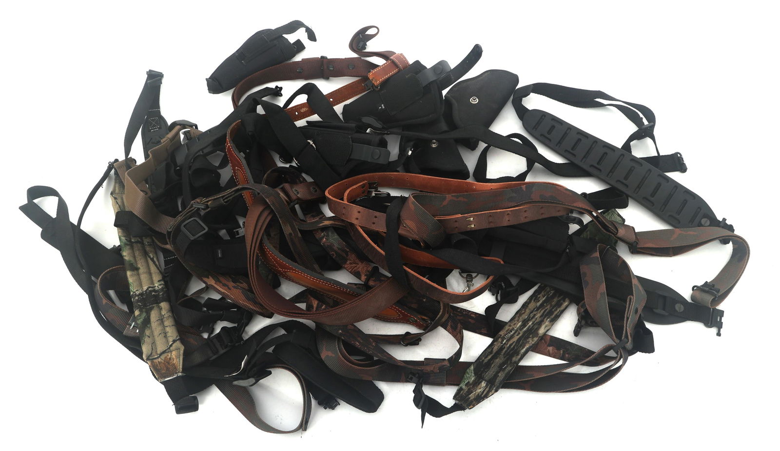 PISTOL HOLSTERS, RIFLE SLINGS: PISTOL HOLSTERS, RIFLE SLINGS Mixed pistol holsters and rifle slings. Mixed holster sizes and brands. Leather and nylon slings. Note: Shipping & Payment Shipping: In-house shipping is available. We
