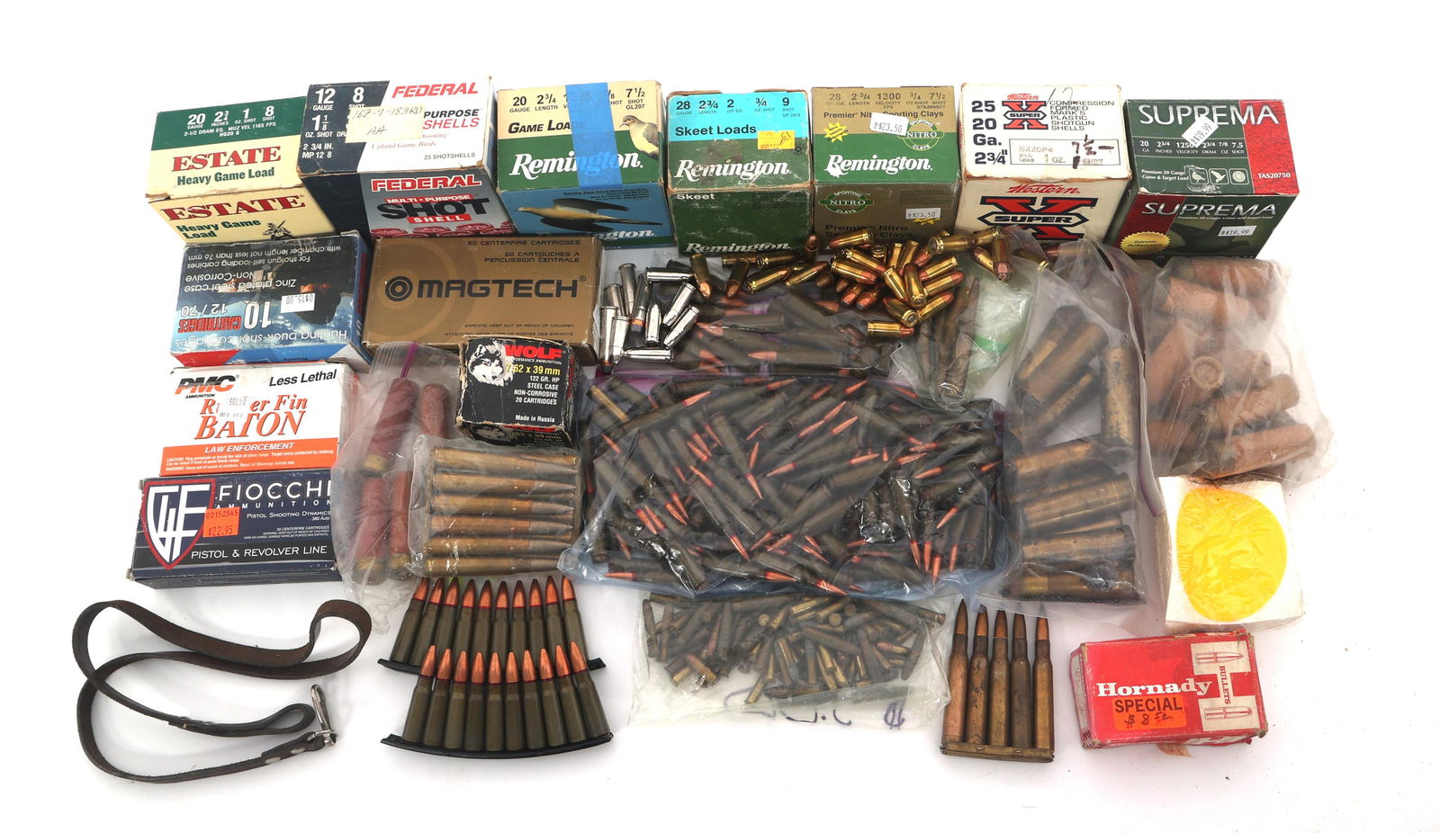 RIFLE, SHOTGUN, & PISTOL AMMUNITION 24 POUNDS TGW: RIFLE, SHOTGUN, & PISTOL AMMUNITION 24 POUNDS TGW 24 pounds total gross weight mixed rifle, shotgun, and pistol ammunition. Weight includes packaging. Boxes may be open and partial. Caliber / Gauge: M