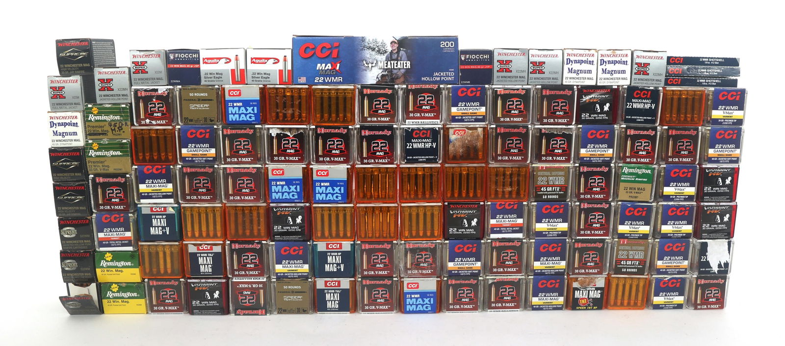 22 MAG CALIBER AMMUNITION - 58 POUNDS TGW: 22 MAG CALIBER AMMUNITION - 58 POUNDS TGW 22 MAG caliber ammunition - 58 pounds total gross weight. Brands include CCI, Remington, Winchester and more. Weight includes packaging. Boxes may be open or