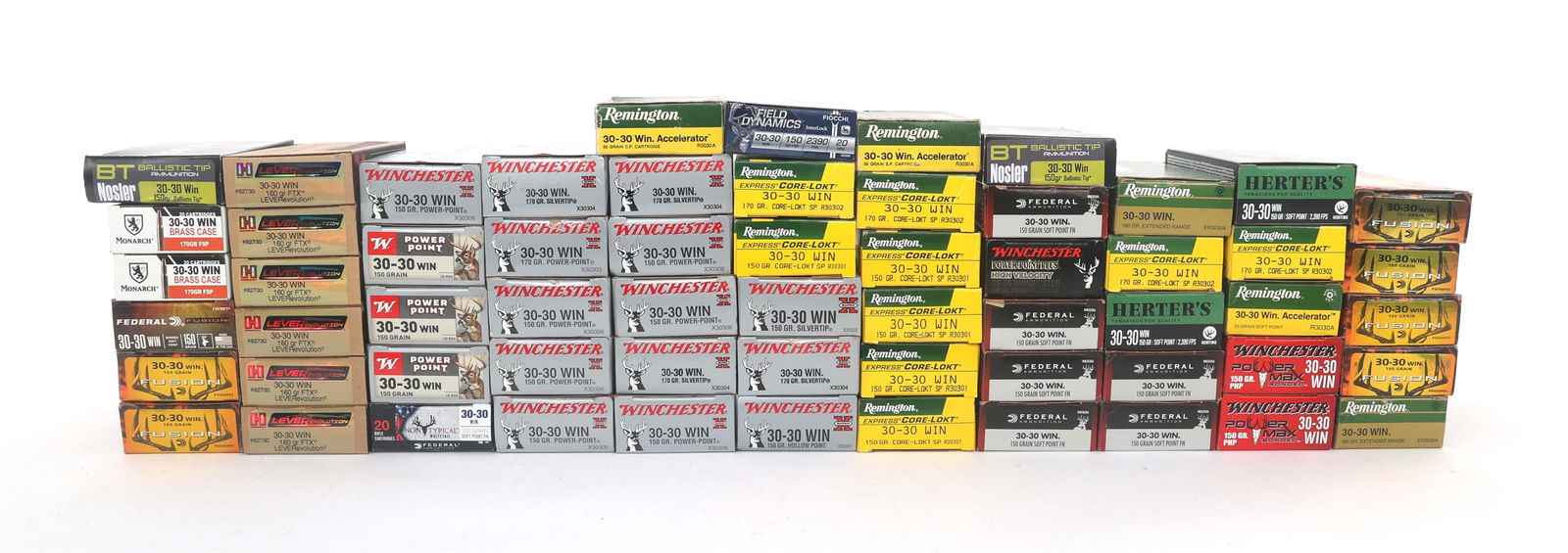 30-30 CALIBER RIFLE AMMUNITION - 60 POUNDS TGW: 30-30 CALIBER RIFLE AMMUNITION - 60 POUNDS TGW 30-30 caliber rifle ammunition - 60 pounds total gross weight. Brands include Hornady, Nosler, Remington and more. Weight includes packaging. Boxes may b