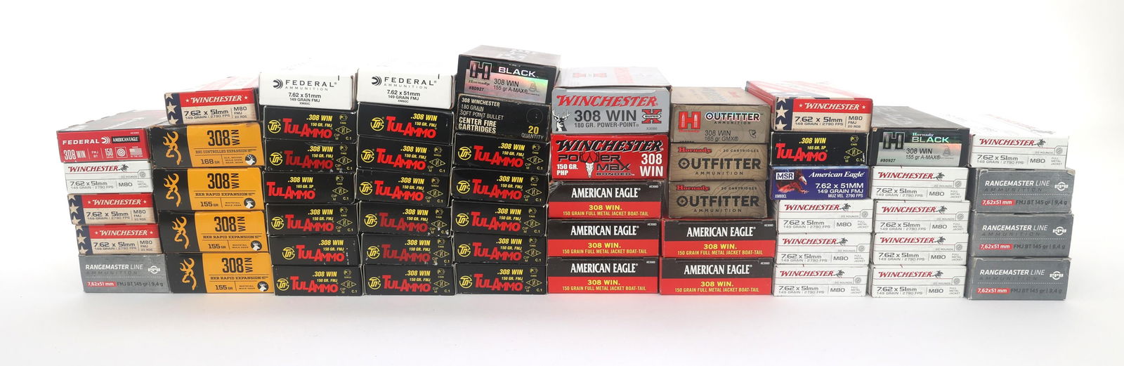 7.62mm & .308 WIN CAL RIFLE AMMO - 60 POUNDS TGW: 7.62mm & .308 WIN CAL RIFLE AMMO - 60 POUNDS TGW 7.62x51mm and .308 WIN caliber rifle ammunition - 60 pounds total gross weight. Brands include Winchester, Remington, Federal and more. Weight includes