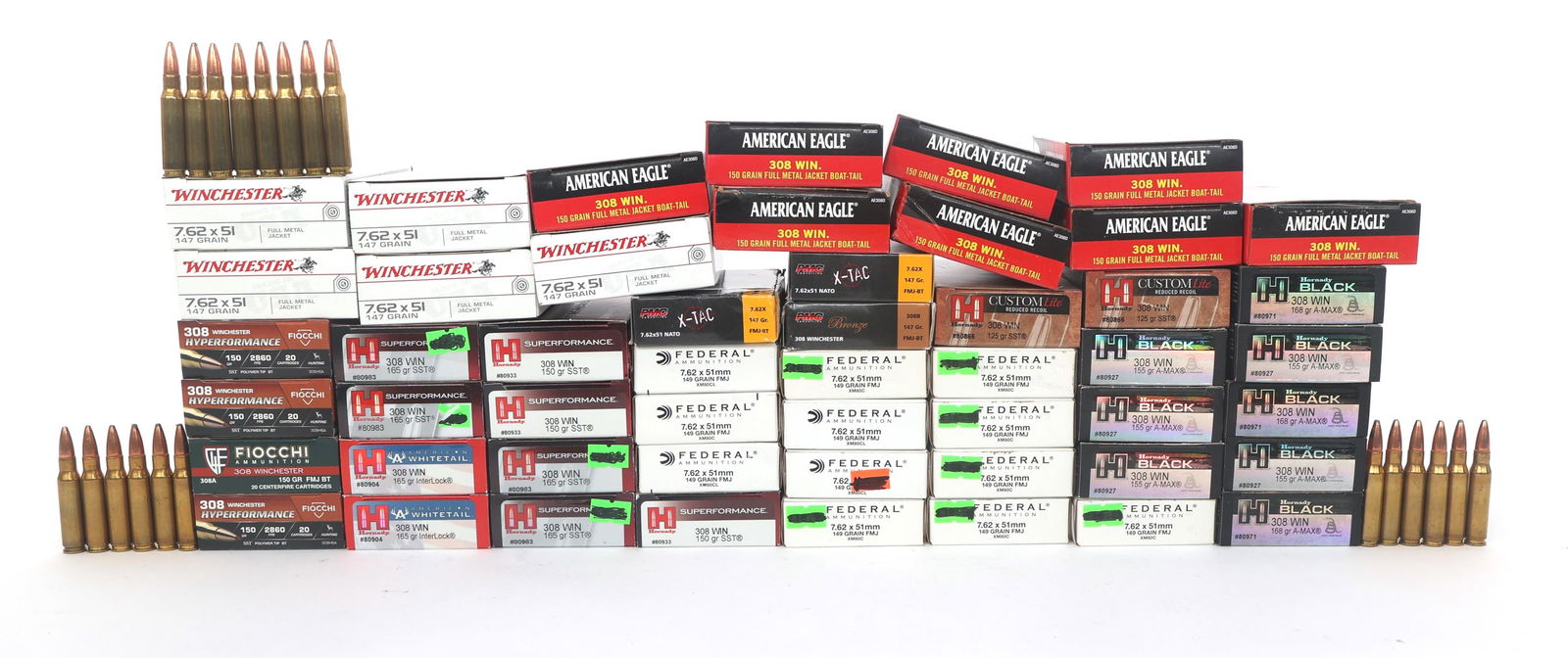 RIFLE AMMUNITION - 60 POUNDS TOTAL GROSS WEIGHT: RIFLE AMMUNITION - 60 POUNDS TOTAL GROSS WEIGHT Rifle ammunition - 60 pounds total gross weight Calibers include 7.62x51mm and .308 WIN. Brands include Winchester, PMC, Hornady and more. Weight includ