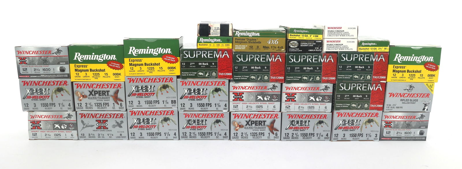 12 GAUGE SHOTGUN AMMUNITION - 60 POUNDS TGW: 12 GAUGE SHOTGUN AMMUNITION - 60 POUNDS TGW 12 Gauge shotgun ammunition - 60 pounds total gross weight. Brands include Remington, Winchester and more. Weight includes packaging. Boxes may be open or p