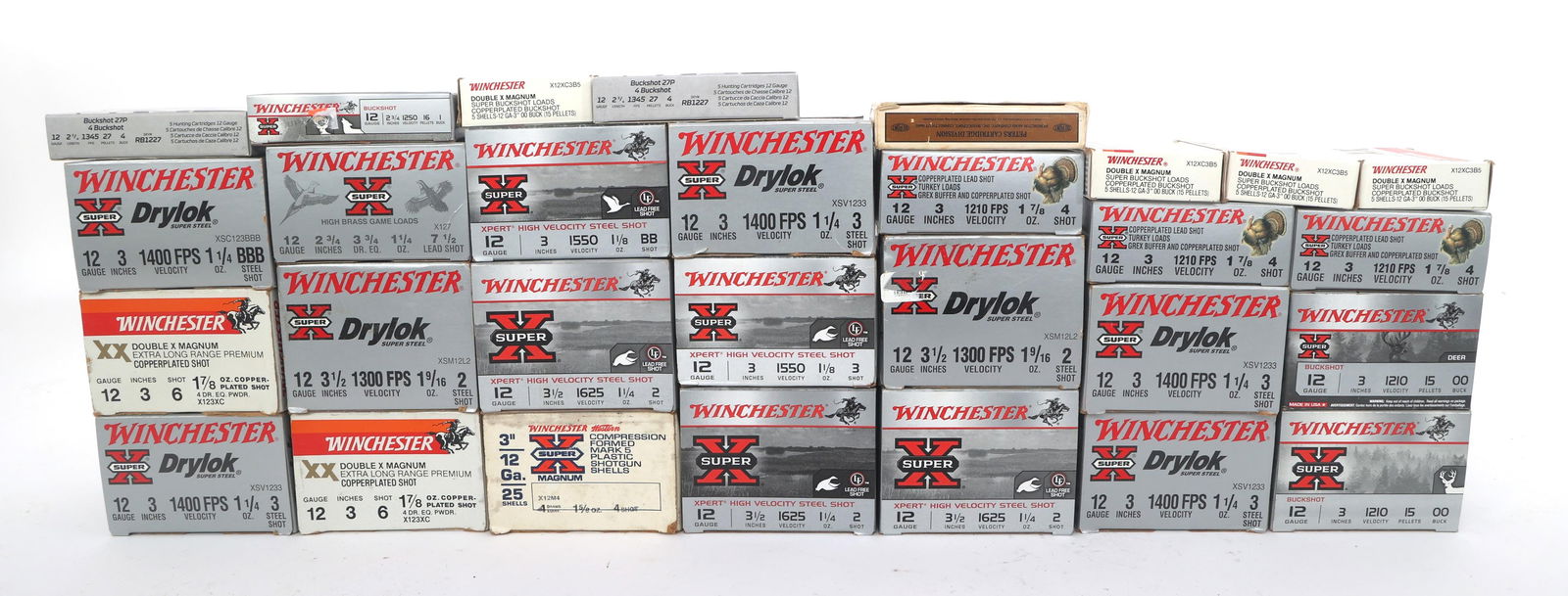 12 GAUGE SHOTGUN AMMUNITION - 60 POUNDS TGW: 12 GAUGE SHOTGUN AMMUNITION - 60 POUNDS TGW 12 Gauge shotgun ammunition - 60 pounds total gross weight. Brands include Winchester, Peters and RIO. Weight includes packaging. Boxes may be open or parti