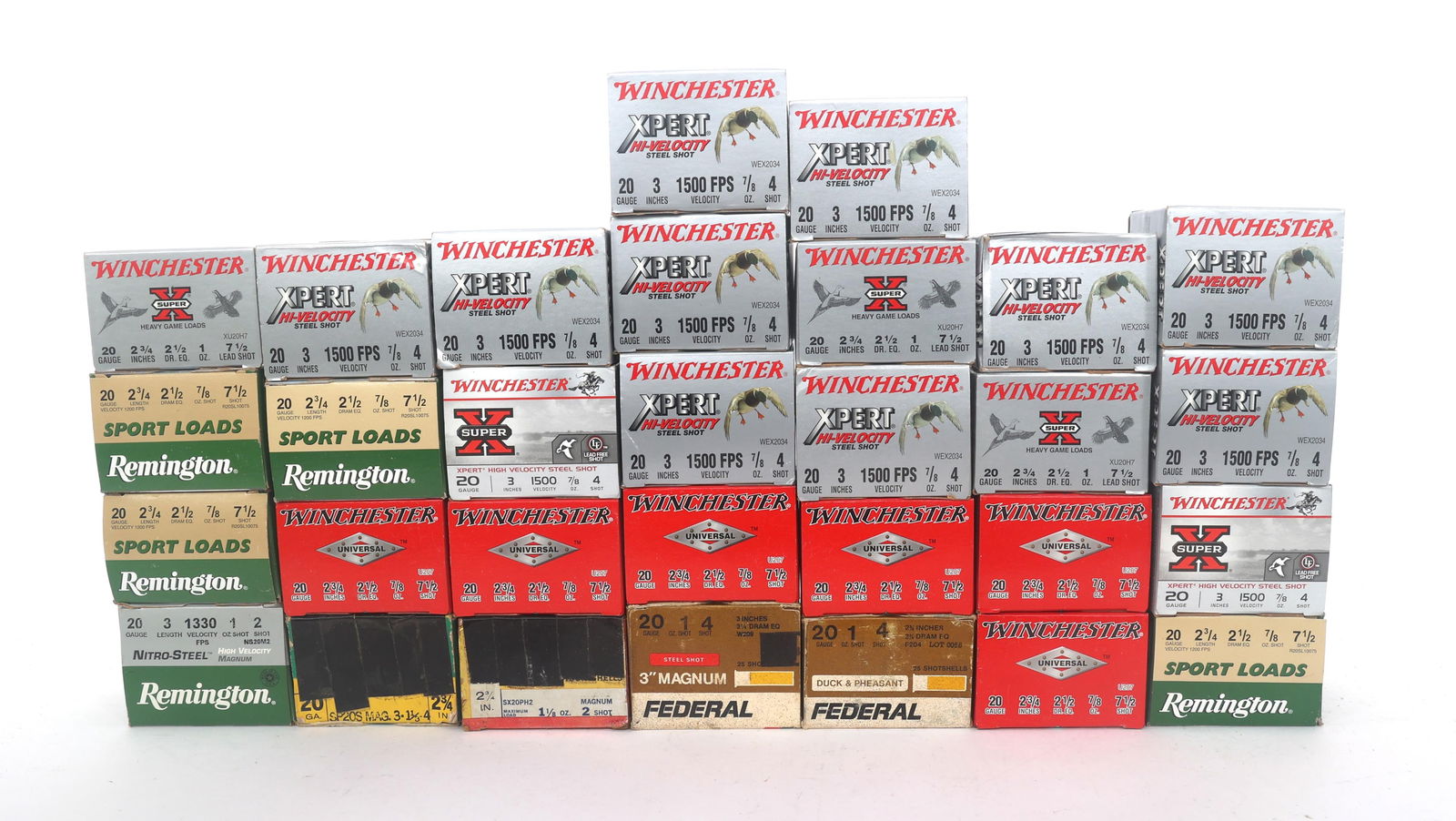 20 GAUGE SHOTGUN AMMUNITION - 60 POUNDS TGW: 20 GAUGE SHOTGUN AMMUNITION - 60 POUNDS TGW 20 Gauge shotgun ammunition - 60 pounds total gross weight. Brands include Remington, Winchester and more. Weight includes packaging. Boxes may be open or p