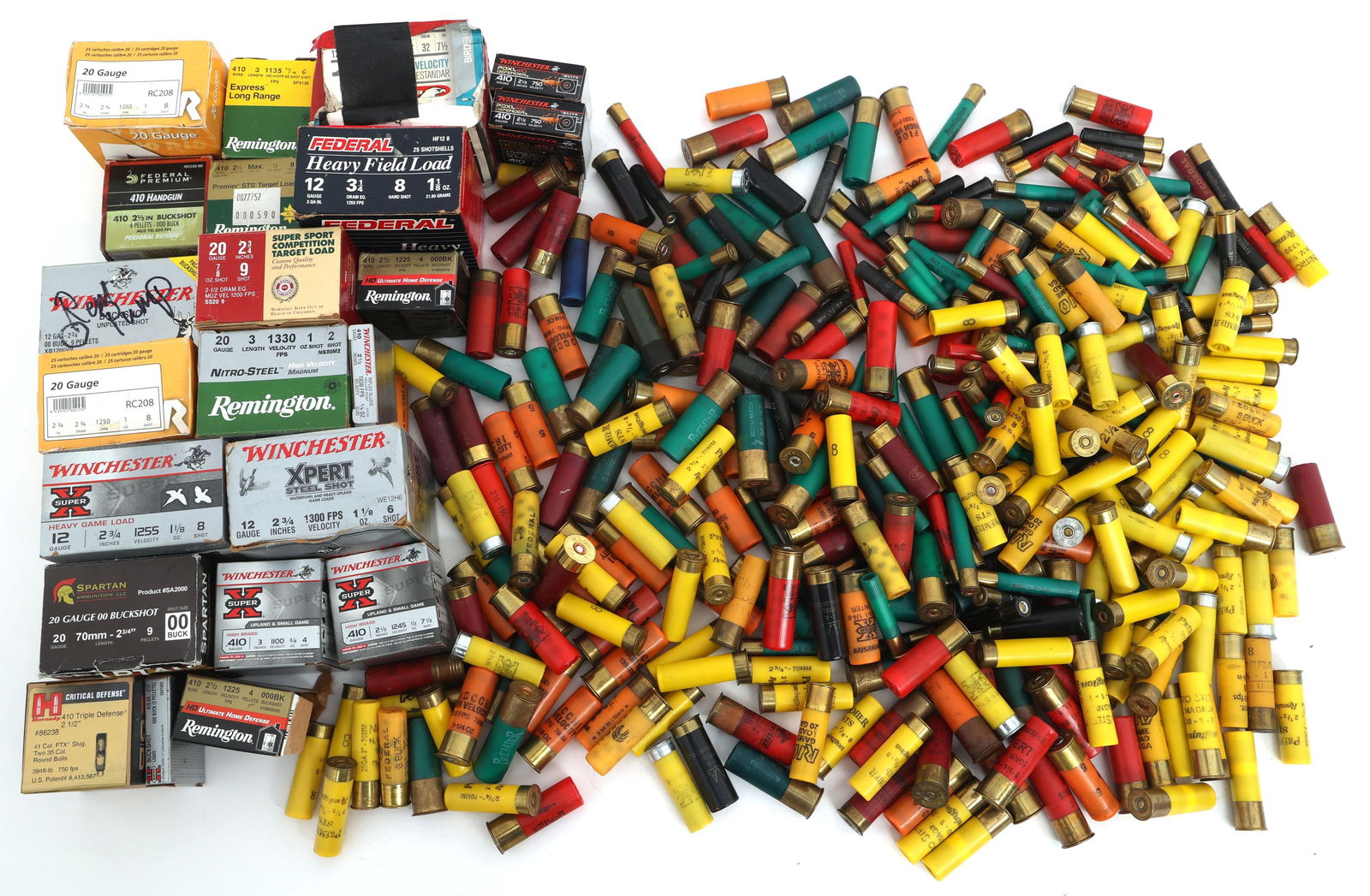 SHOTGUN AMMUNITION - 48 POUNDS TGW: SHOTGUN AMMUNITION - 48 POUNDS TGW 48 Pounds total gross weight shotgun ammunition. Calibers include: 12 gauge, 20 gauge, and .410 gauge. Brands include: Remington, Federal, Fiocchi, Winchester, and m