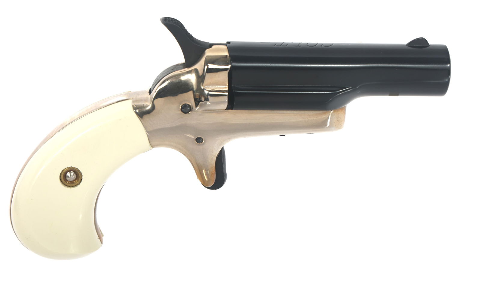 COLT FORT McPHERSON CENTENNIAL .22 S DERRINGER: COLT FORT McPHERSON CENTENNIAL .22 S DERRINGER Colt Forth Model Fort McPherson Centennial .22 Short caliber Derringer. Barrel stamped Colt Fort McPherson 1863 Centennial 1963. Blued finish on