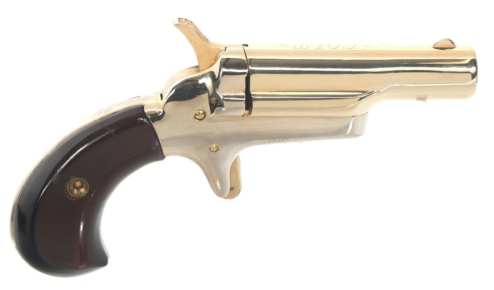 COLT GENESEO IL COMMEMORATIVE .22 CAL DERRINGER: COLT GENESEO IL COMMEMORATIVE .22 CAL DERRINGER Colt Fourth Model .22 Short caliber Derringer. Barrel stamped Colt 1836 - Geneseo Anniversary Model - 1961. Nickel plated. Wood grips. Felt lined wood c