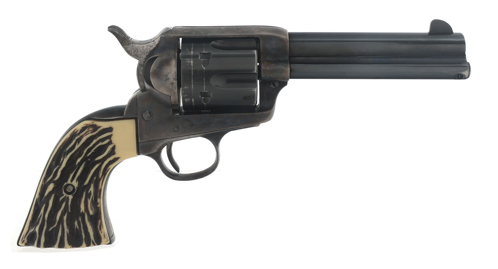 1901 COLT SINGLE ACTION ARMY .45 CALIBER REVOLVER: 1901 COLT SINGLE ACTION ARMY .45 CALIBER REVOLVER 1901 Colt Model Single Action Army .45 Colt caliber revolver. Serial numbers match on frame, butt, trigger guard, and loading gate. Faux stag grips. C