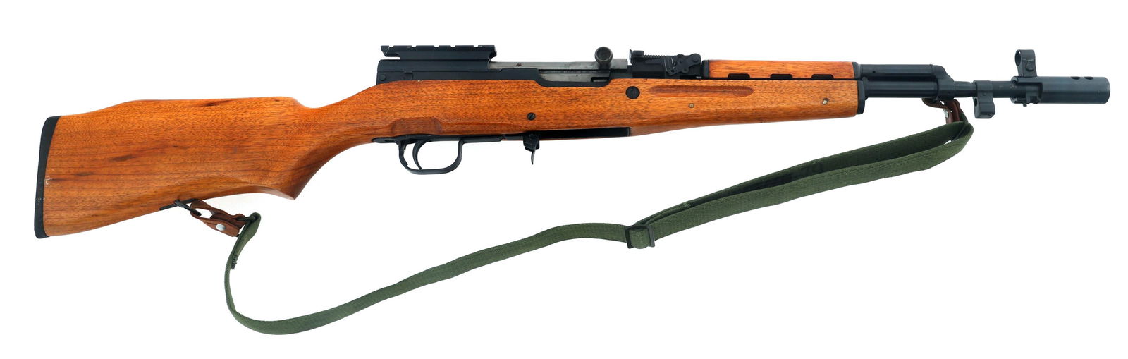 NORINCO MODEL SKSM 7.62mm CALIBER SEMI AUTO RIFLE: NORINCO MODEL SKSM 7.62mm CALIBER SEMI AUTO RIFLE Norinco Model SKSM 7.62x39mm caliber semi-automatic rifle. Import stamped CAI. Hooded front sight. Adjustable rear sight. Receiver mounted picatinny r