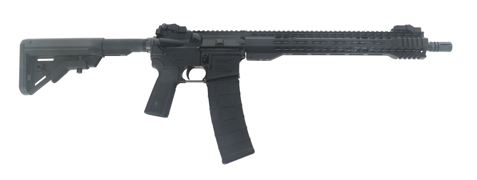 RADICAL FIREARMS MODEL RF-15 5.56mm CAL RIFLE: RADICAL FIREARMS MODEL RF-15 5.56mm CAL RIFLE Radical Firearms Model RF-15 5.56x45mm caliber semi automatic rifle. Matte black finish. Flip up sights. B5 systems grip and stock. One magazine. Cardboar