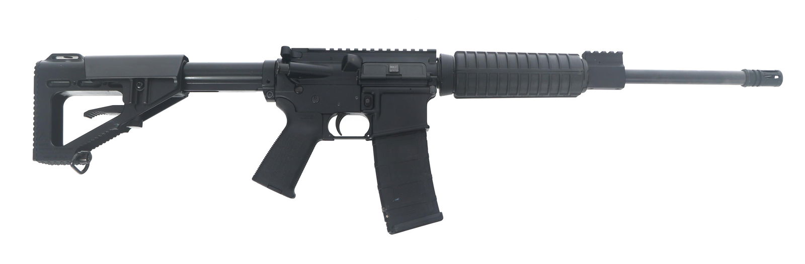 ANDERSON MFG. MODEL AM-15 300 BLKOUT CAL RIFLE: ANDERSON MFG. MODEL AM-15 300 BLKOUT CAL RIFLE Anderson Manufacturing Model AM-15 300 Blackout caliber rifle. Matte black finish. Flat top receiver. Compensator. Front picatinny rail. Polymer handguar