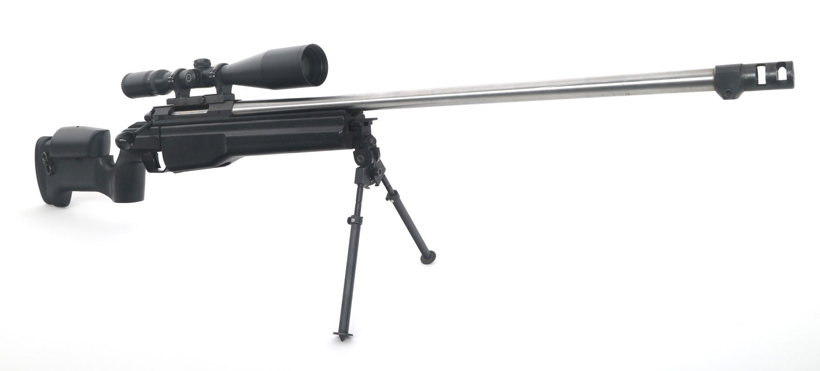 SAKO MODEL TRG-41 .338 LAPUA MAGNUM RIFLE: SAKO MODEL TRG-41 .338 LAPUA MAGNUM RIFLE Sako Model TRG-41 .338 Lapua Magnum caliber bolt action rifle. Schmidt & Bender Long Range 4-16x50 power scope with German #4 reticle. Stainless barrel.